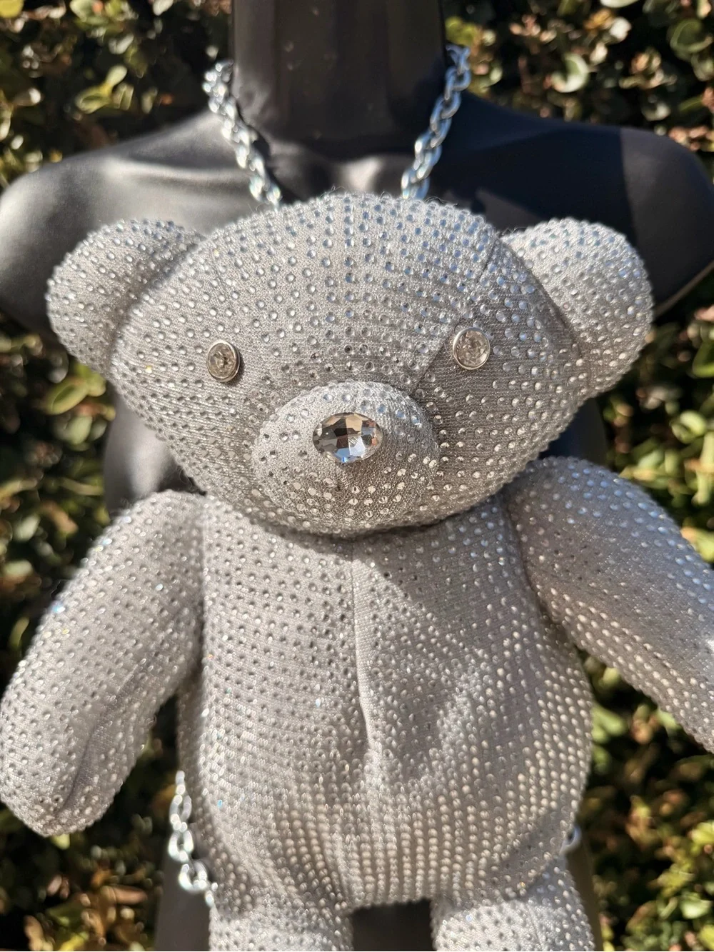 Silver Rhinestone Bling Tormented Teddy Backpack - Dolls Kill